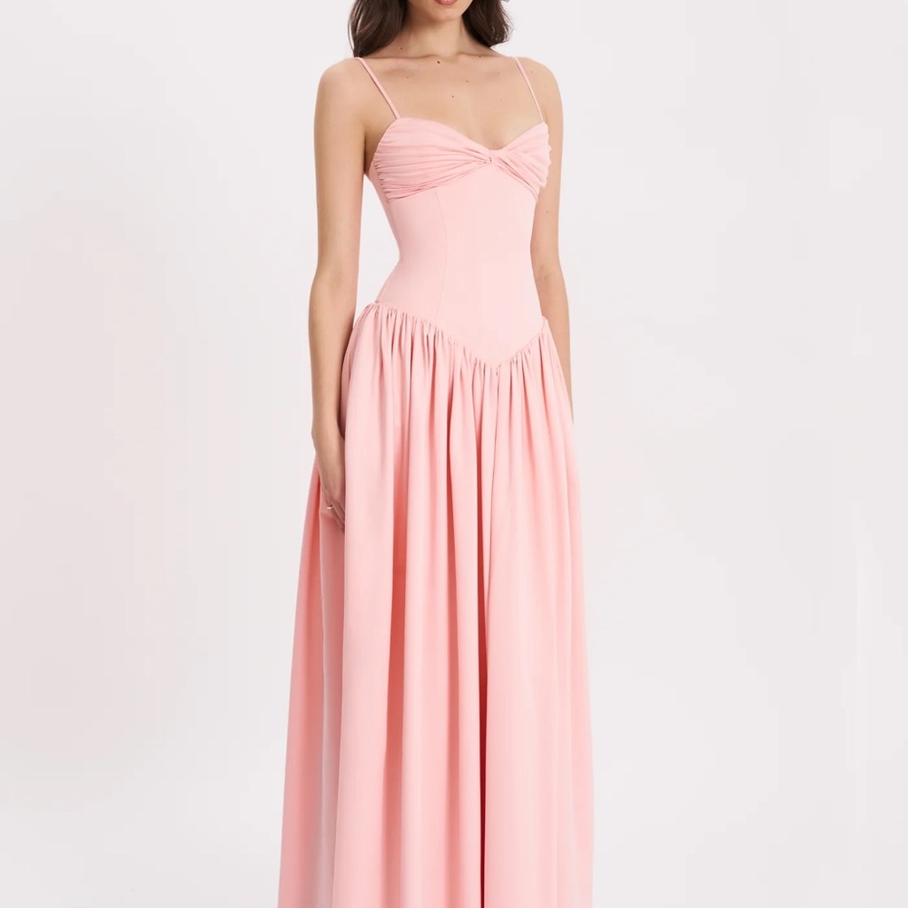 Najwa Baby Pink Ruched Breast Drop Waist Maxi Dress